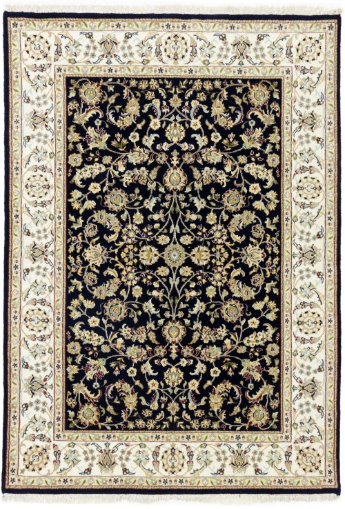 Dark Navy Floral 5'5X8 Indo-Nain Oriental Rug