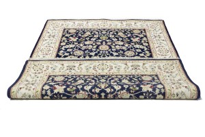 Dark Navy Floral 5'5X8 Indo-Nain Oriental Rug