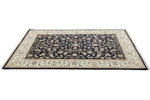 Dark Navy Floral 5'5X8 Indo-Nain Oriental Rug
