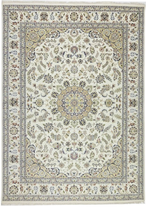 Cream Floral 9X12 Indo-Nain Oriental Rug