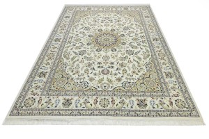 Cream Floral 9X12 Indo-Nain Oriental Rug