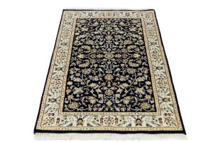 Dark Navy Floral 3X5 Indo-Nain Oriental Rug