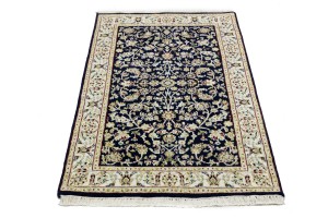 Dark Navy Floral 3X5 Indo-Nain Oriental Rug