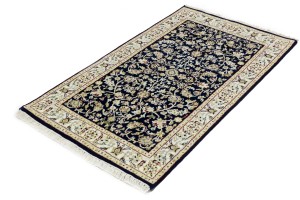 Dark Navy Floral 3X5 Indo-Nain Oriental Rug