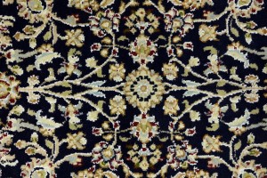 Dark Navy Floral 3X5 Indo-Nain Oriental Rug