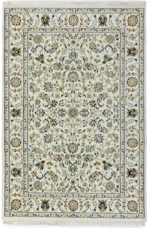 Cream Floral 4X6 Indo-Nain Oriental Rug