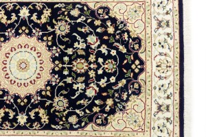 Dark Navy Floral 3X4 Indo-Nain Oriental Rug