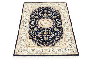 Dark Navy Floral 3X4 Indo-Nain Oriental Rug