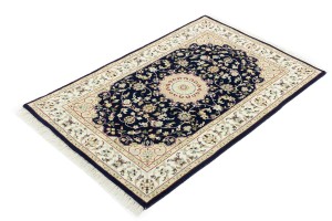 Dark Navy Floral 3X4 Indo-Nain Oriental Rug