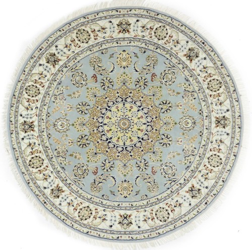 Light Blue-gray Floral 6X6 Indo-Nain Oriental Round Rug