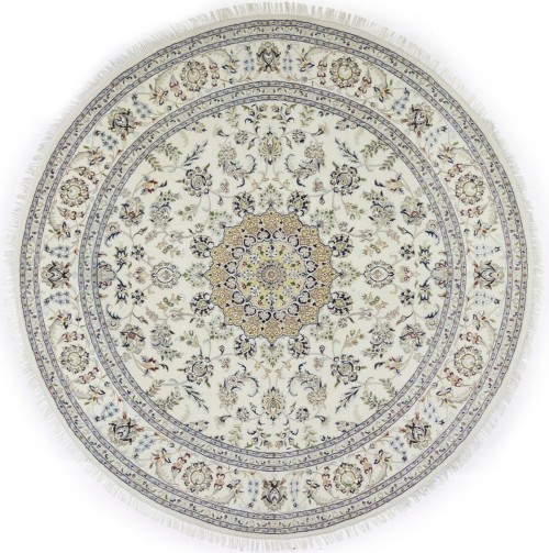 Cream Floral 8X8 Indo-Nain Oriental Round Rug