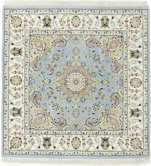 Light Blue-gray Floral 4X4 Indo-Nain Oriental Square Rug