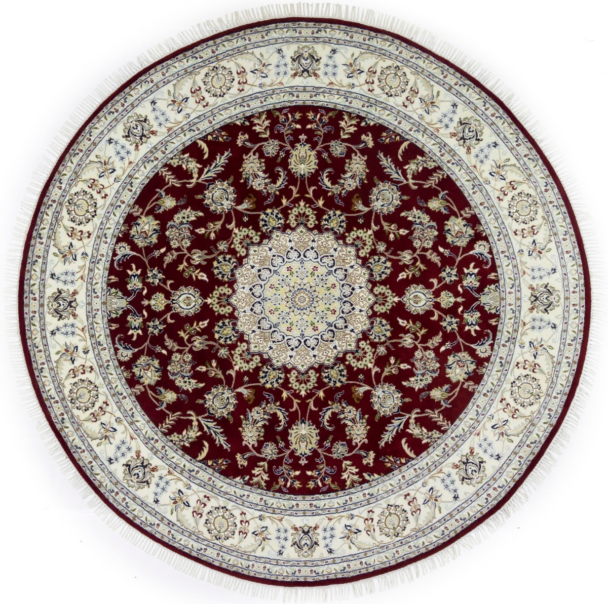Red Floral 8X8 Indo-Nain Oriental Round Rug