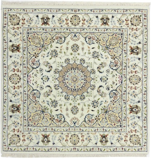 Cream Floral 4X4 Indo-Nain Oriental Square Rug