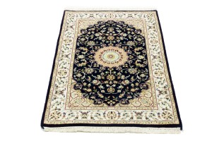 Dark Navy Floral 3X4 Indo-Nain Oriental Rug