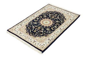 Dark Navy Floral 3X4 Indo-Nain Oriental Rug