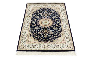 Dark Navy Floral 3X4 Indo-Nain Oriental Rug