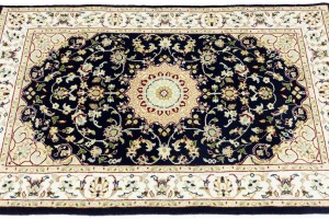 Dark Navy Floral 3X4 Indo-Nain Oriental Rug