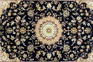 Dark Navy Floral 3X4 Indo-Nain Oriental Rug