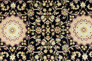 Dark Navy Floral 3X12 Indo-Nain Oriental Runner Rug