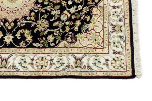 Dark Navy Floral 3X12 Indo-Nain Oriental Runner Rug