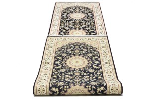 Dark Navy Floral 3X12 Indo-Nain Oriental Runner Rug