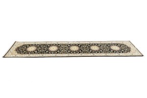Dark Navy Floral 3X12 Indo-Nain Oriental Runner Rug