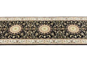 Dark Navy Floral 3X12 Indo-Nain Oriental Runner Rug