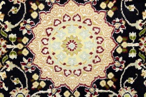 Dark Navy Floral 3X12 Indo-Nain Oriental Runner Rug