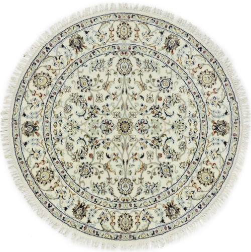 Cream Floral 4X4 Indo-Nain Oriental Round Rug