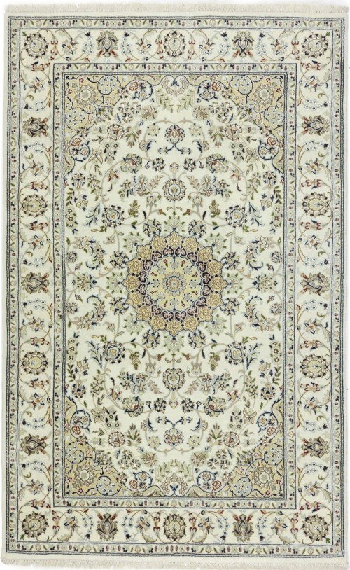 Cream Floral 5X8 Indo-Nain Oriental Rug