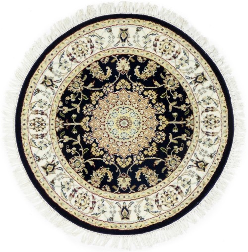 Dark Navy Floral 3X3 Indo-Nain Oriental Round Rug