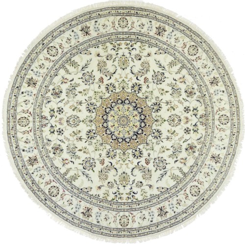 Cream Floral 8X8 Indo-Nain Oriental Round Rug