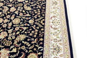 Dark Navy Floral 10X14 Indo-Nain Oriental Rug