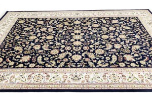 Dark Navy Floral 10X14 Indo-Nain Oriental Rug