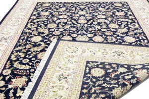 Dark Navy Floral 10X14 Indo-Nain Oriental Rug