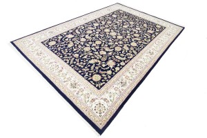 Dark Navy Floral 10X14 Indo-Nain Oriental Rug
