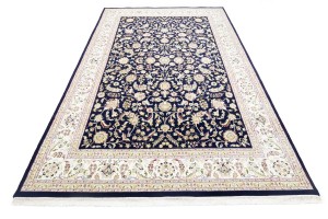 Dark Navy Floral 10X14 Indo-Nain Oriental Rug