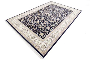 Dark Navy Floral 10X14 Indo-Nain Oriental Rug