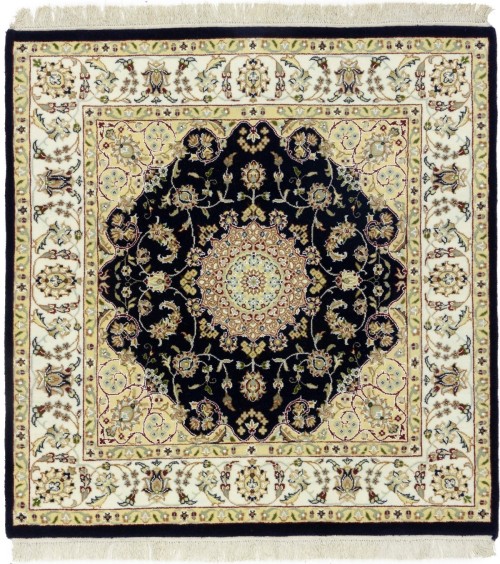 Dark Navy Floral 4X4 Indo-Nain Oriental Square Rug