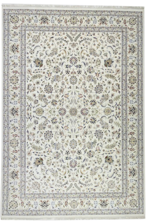 Cream Floral 10X14 Indo-Nain Oriental Rug