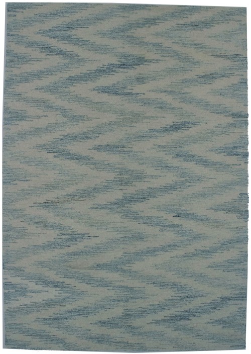 Blue & Cream Hand-Tufted 5X8 Modern Rug