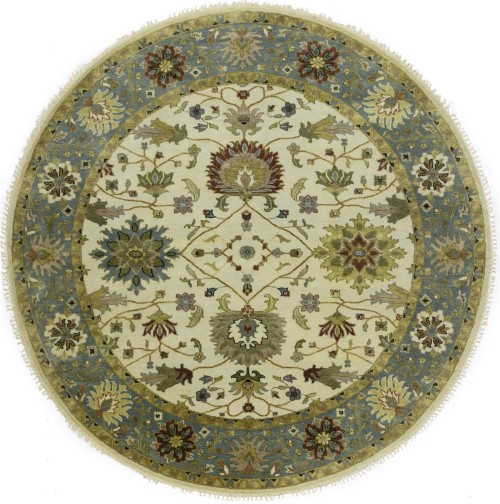 Cream Floral Osh Chobi 8X8 Peshawar Oriental Round Rug