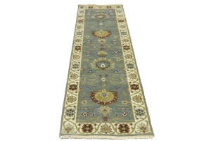 Blue-gray Floral Osh Chobi 3X8 Peshawar Oriental Runner Rug