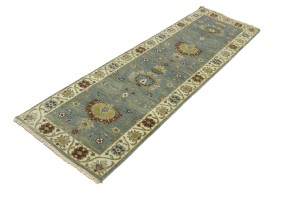 Blue-gray Floral Osh Chobi 3X8 Peshawar Oriental Runner Rug