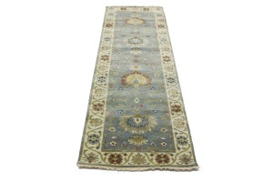 Blue-gray Floral Osh Chobi 3X8 Peshawar Oriental Runner Rug