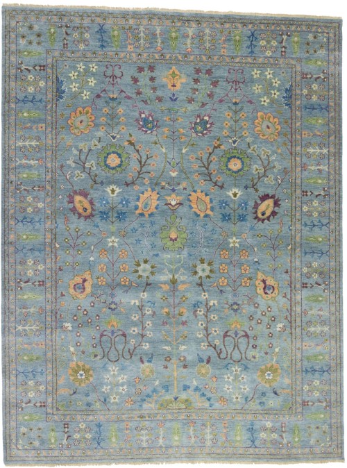 Light Blue Floral 9X12 Osh Chobi Oriental Rug