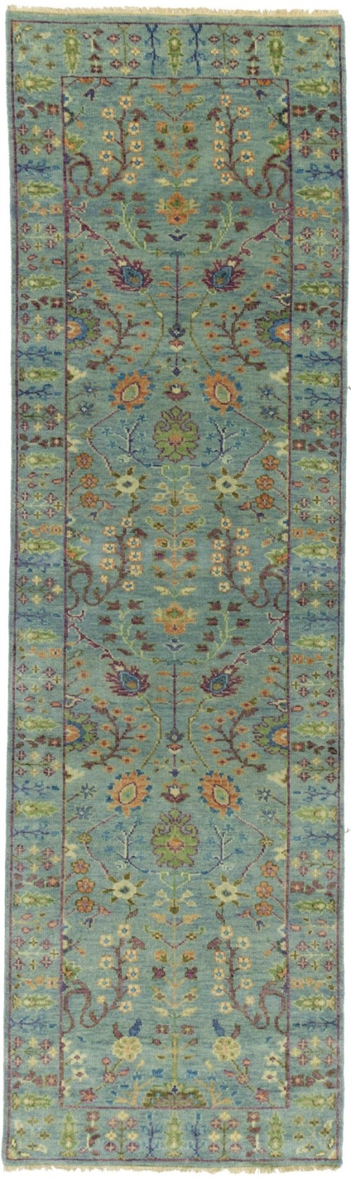 Light Blue Floral 2'6X8'7 Osh Chobi Oriental Runner Rug