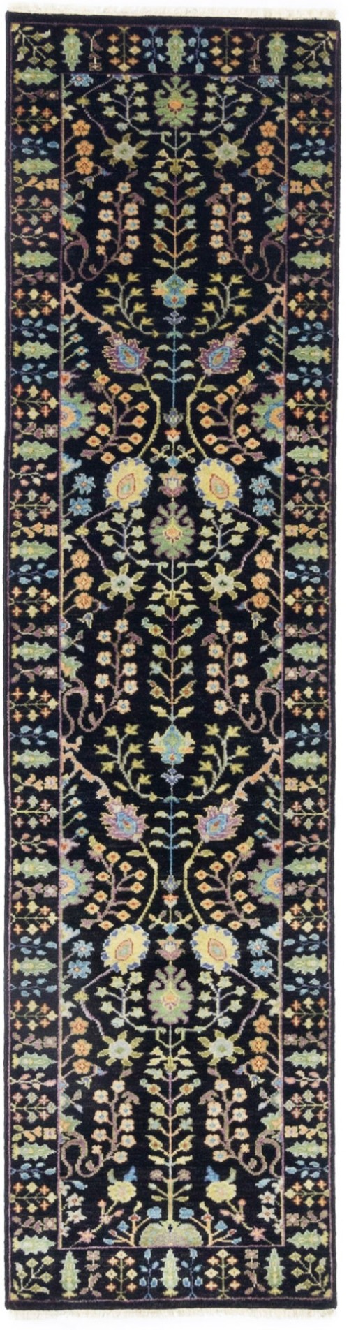 Black Floral 3X10 Osh Chobi Oriental Runner Rug