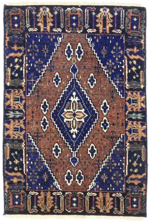 Rust & Navy Tribal 2X3 Indo-Joshaghan Oriental Rug